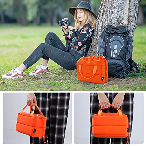 Koolertron Shockproof Camera Photo Bag for SLR TLR Camera Insert Partition Padded Case,Can be Put Directly Into the SLR Camera Bag With Freely Adjustable Compartment - color: Orange with Straps