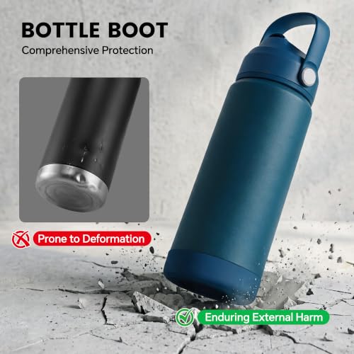 Fijinhom 18 oz Insulated Water Bottle with 2 Lids, Stainless Steel Water Bottles, Double Wall Vacuum, Portable Handle & Non-slip Bottom, BPA Free Leak Proof Metal Bottles, Keep Cold 24H, Dark Blue - color: Dark Blue, size: 18 Ounces