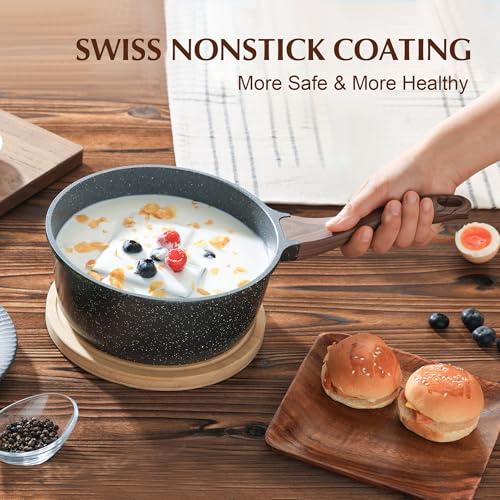 SENSARTE 2.5 Quarts Nonstick Saucepan with Lid, PFOA/PFOS Free | Kitchen Pot with Swiss Granite Coating, Medium Cooking Pot with Stay-cool Handle, Induction Compatible - color: Gray Granite, size: 2.5 Quarts
