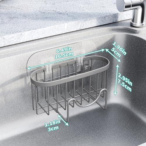 HapiRm Sponge Holder for Kitchen Sink - Sink Caddy with Unique M-Shaped, 2 Installation Methods Kitchen Organizer, Rustproof Stainless Steel Sponge Caddy - Grey - color: Grey, size: with M-shaped Holder