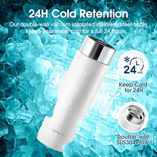 VSITOO S1 Lite 15oz Insulated Stainless Steel Self-Cleaning Water Bottle - color: White, size: 15 Ounces