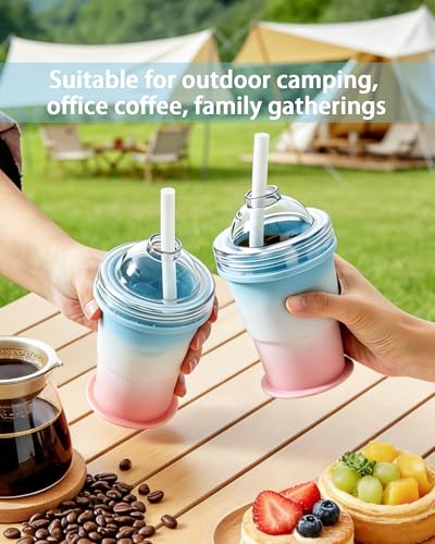 2-in-1 Collapsible Silicone Tumbler & Ice Ball Maker with Straw | Portable, Foldable, Reusable, For Iced Coffee & Juice, Travel & Outdoor Use