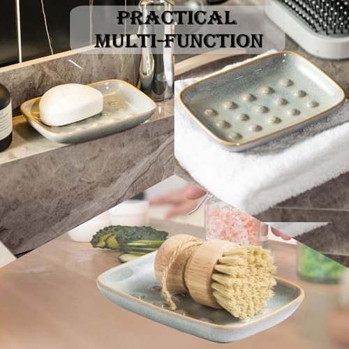 Soap Dish for Shower, Ceramic Soap Dish for Large Soap Bars, Non-Slip Soap Holder & Saver Tray with Floating Point Design for Bathroom, Shower, Kitchen Sink, Save Soap Loss (Pack of 2) - color: Grey, size: Floating Point Design (Pack of 2)