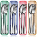 Yinkin 4 Pack Travel Silverware Set with Case for Lunch,Beige - color: Beige