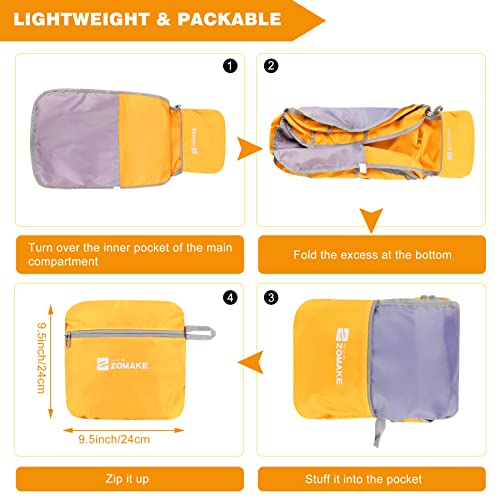 ZOMAKE Lightweight Packable Backpack 35L, Foldable Backpacks Water Resistant Collapsible Light Daypack for Hiking(Yellow) | Light Hiking Backpacks Water Resistant Collapsible Day Pack for Travel, Everyday Carry, Multi-Pocket Layout, Heavy Duty Nylon - col