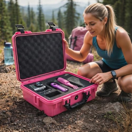 Relaxweex 1 Pcs 8.5 x 6.5 x 3.7 Inch Waterproof Hard Case with DIY Customizable Foam Insert Portable Protective Case with Knife for Camera Drones Equipments Tools Test Instruments(Rose Red) - color: Rose Red, size: 8.5 x 6.5 x 3.7 Inch
