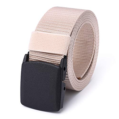Mile High Life | Nylon Web Belt | Outdoor Military Belt | TSA Safe Buckle Plastic/Metal - color: Beige