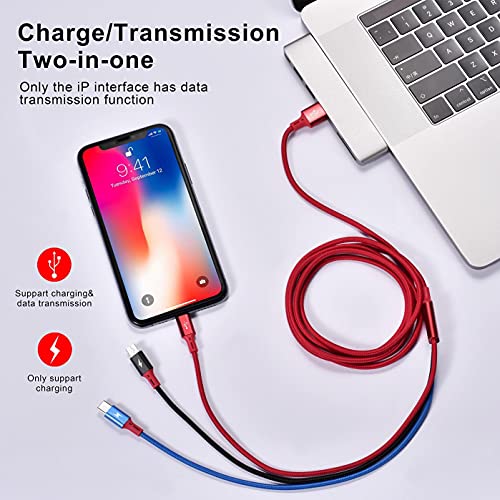 3Pack 5Ft Multiple Charging Cable 3-in-1 Braided Multi Charger Cord Fast Charging Cable Multi Charger Cable for Type C/Micro USB Port for Cell Phones/iPhone 17 16 15 14 13/Samsung/PS/Tablets & More | Universal 3 in 1 Multiple USB Cable Charging Cord with