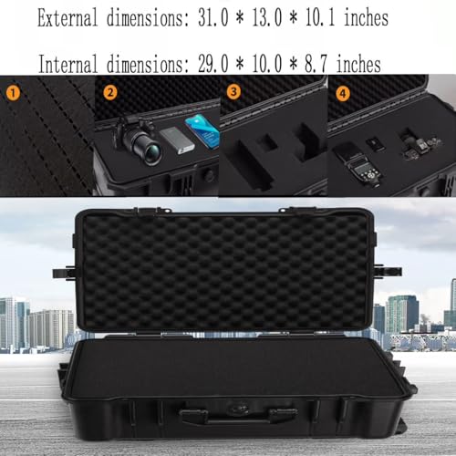 31" L x 12" W x 9" H Large Hard Case with Foam, Portable Rolling Hard Case with Wheels, Waterproof Shockproof Dustproof, Suitable for Cameras, Lenses, Camcorder, Instrument, Telescopes - size: 31 Inch
