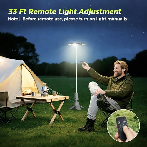 Clemas Telescopic Camping Lights with Remote Control,14000 mAh Rechargeable,6000LM Led Lanterns with Memory Function, Dimmable Magnetic Job Work Light,Tent Lamp,Portable Power Supply IPX5 (Space Gray) - color: 3.6Ft Space Gray