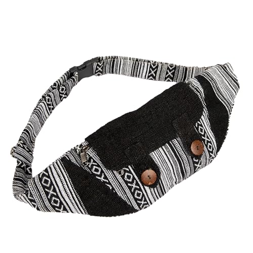 Freakmandu Eco-Friendly Boho Hippie Style Large Hemp Fanny Pack White Hip Waist Bag for Hiking Running Jogging - color: Black Mix