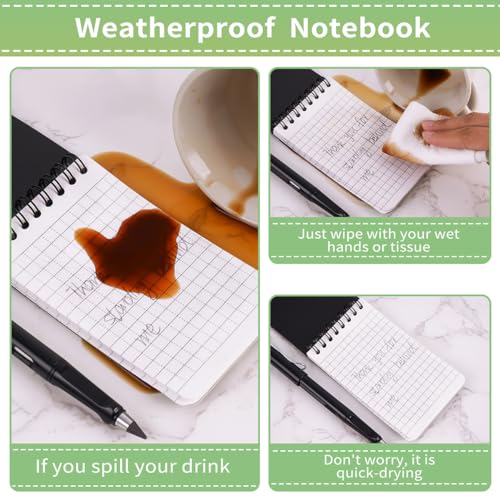 Waterproof Notebook set of 5，3 x 5 Stone Paper Pocket Notepads，Portable All Weather Notebooks for Indoor & Field Police Notepad w/3pcs Small Spiral Note book, Pen & Storage Bag (5pcs, Black) - size: 5Pack