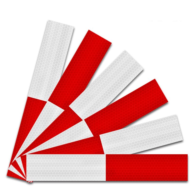 Red/White Reflective Tape 10 Pack, 2" x 12", Waterproof Self-Adhesive Safety Caution Warning Tape for Cars, Trucks, Trailers, Boats & Road Signs, Trailer Reflector - size: Red/White 10pcs