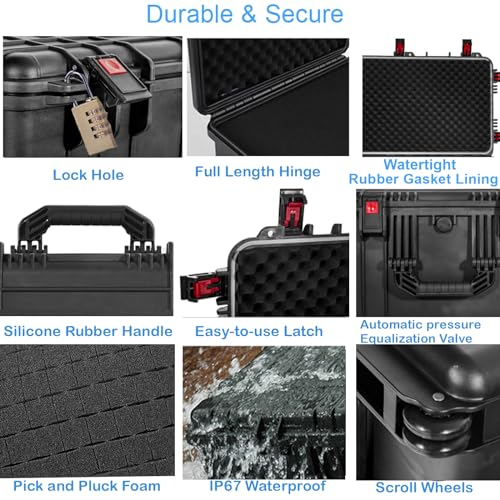 Regetek Waterproof Rolling Case 36 x 17.5 x 13.5 Inch, Hard Equipment Carring Case with Foam/Wheels/ 3 Large Handle for Camera, Tool, Crushproof, Dustproof, Lockable, Inner 32.1" x 13.9" x 10.8"