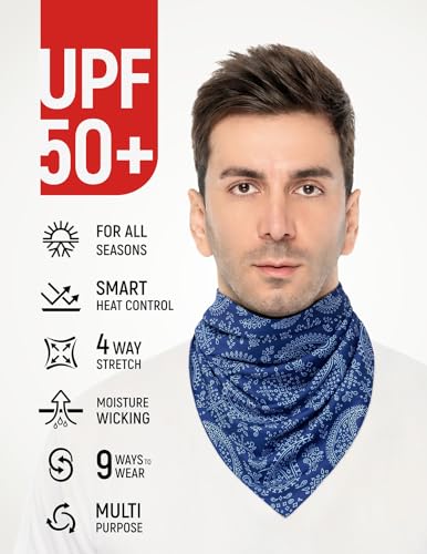 UPF 50+ Cooling Bandana for Men & Women - UV Sun Protection Neck Scarf - color: Navy Paisley