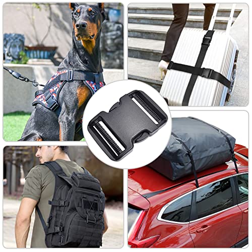 CooBigo 5 Pack 2 Inch Quick Side Release Plastic Buckle Clips Snaps Military Dual Adjustable Heavy Duty for Backpack Buckles Replacement Nylon Webbing Luggage Straps Belt Fanny Pack Buckle No Sewing - color: D: 2" Inner Diameter Black 5pcs