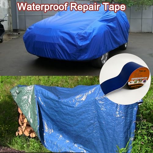 Heavy Duty Awning Repair Tape, Waterproof Strong Adhesive Patch, Instant Fix Tape for Tent, Boat Covers, Tarp, Sail, Canopy, Canvas, Tarpaulin, 3.15INX16FT, Blue - color: Blue, size: 3.15INX16FT