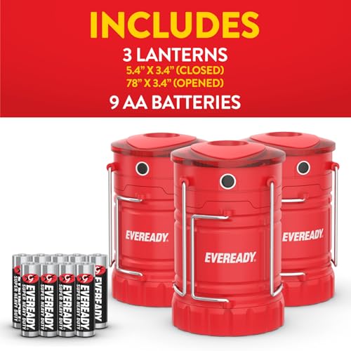 Eveready LED Camping Lantern 360 PRO (12-Pack), Super Bright Tent Lights, Rugged IPX4 Water Resistant LED Lanterns, 100 Hour Run-time (Batteries Included) - color: Red, size: 12 Pack