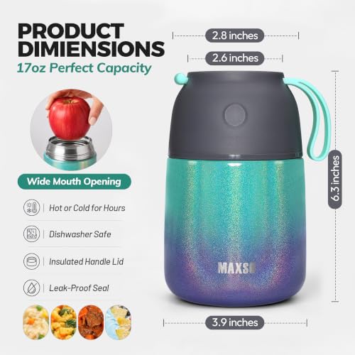 Insulated Thermo Soup Jar for Kids & Adults, 17 oz Stainless Steel Thermal Food Container with Spoon, Triple Layer Insulation (Rainbow) - color: Rainbow