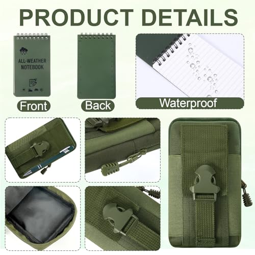 7 Piece 3 X 5 Inch Waterproof Notebook All Weather Notepad, Write in The Rain Notebook Waterproof Notepad and Pen Pocket Waist Pack for Camping Outdoor Activities Hiking Journal(Army Green) - color: Green