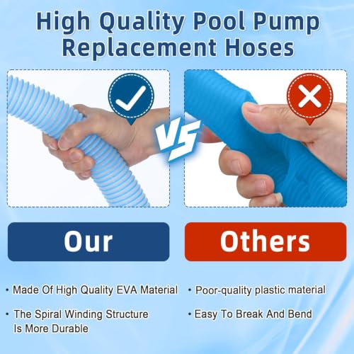 15ft 1 1/2" Pool Hose for Above Ground Pools 15ft Long Pool Pump Replacement Filter Hoses 1.5" EVA Swimming Pools Filter Hose for Filters Pumps, Saltwater Systems and Sand Filters (Transparent Blue) - color: Conderyang