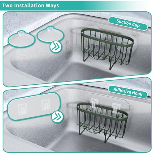 HapiRm Sponge Holder for Kitchen Sink - Sink Caddy with Unique M-Shaped, 2 Installation Methods Kitchen Organizer, Rustproof Stainless Steel Sponge Caddy - Green - color: Green, size: with M-shaped Holder