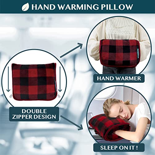 PAVILIA Travel Blanket Pillow, Soft Airplane Blanket 2-IN-1 Combo Set, Plane Blanket Compact Packable, Flight Essential Car Pillow, Travelers Gift Accessories Luggage Backpack Strap, 60x43 Checker Red - color: Checker Red