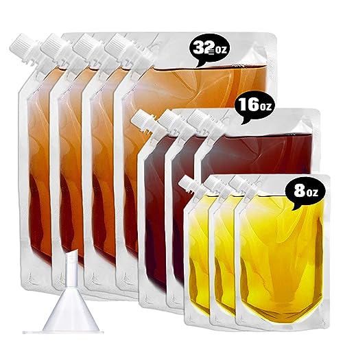 Cruise Liquor Flask Kit for Travel,Concealable and Reusable Rum Runner Alcohol Juice Travel Plastic Flasks Liquor Bags for Sneak Drink-4 x 32 oz + 3 x 16 oz + 3 x 8 oz +1 funnel - size: 32OZx4,16OZx3,8OZx3