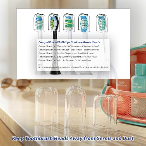 Toothbrush Travel Case Compatible with Philips Sonicare Electric Toothbrush & 6Pcs Reusable Toothbrush Head Covers Compatible with Philips Sonicare Toothbrush Heads (White) - color: White
