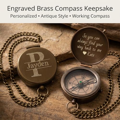 Custom Engraved Compass for Men – Personalized Brass Pocket Compass Gift | Vintage Antique Engravable Keepsake, Son, Husband, Dad, Grandson, Graduation, Fathers Day, Anniversary, Retirement, Christmas