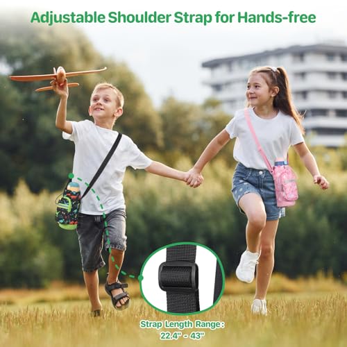 Water Bottle Holder for Kids - Water Bottle Carrier with Strap - color: 1-Black Dinosaur