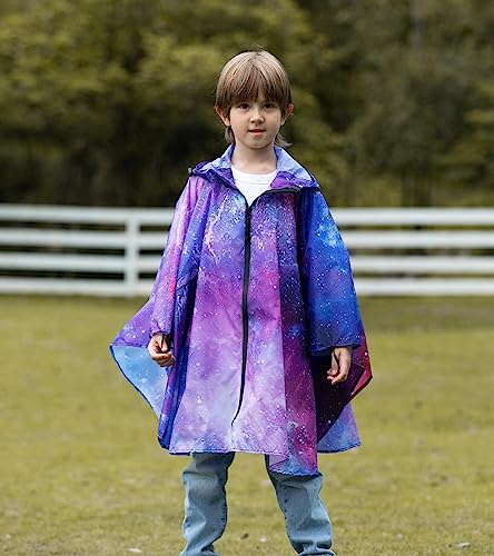 SaphiRose Lightweight Kids Rain Poncho Waterproof Jacket Zipper Up Rain Coat - color: Universe, size: 7-9 Years