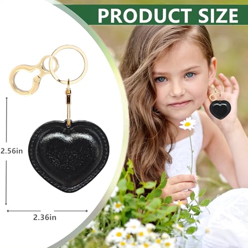Leather Keychain holder Protective Case Compatible with Apple AirTag - color: Black Heart
