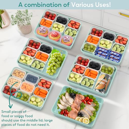 Snackle Box Container for Adults with 9 Compartment, Divided Serving Tray Snack Box Containers with Lid and Handle, Charcuterie Boxes Portable Snack Platter for Fruit Veggie Party Travel, Green - color: Green