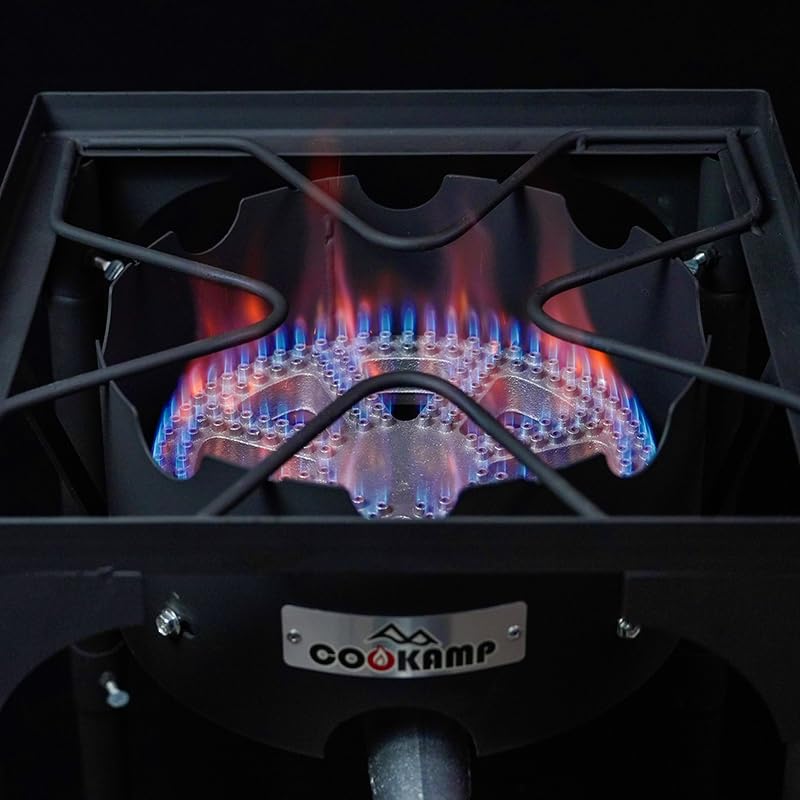 COOKAMP High Pressure Propane Burner Banjo Single Wok Burner 200,000BTU with Adjustable Height. 0-20 PSI Adjustable Regulator and Steel Braided Hose SA1550 (200,000BTU) - style: 200,000BTU