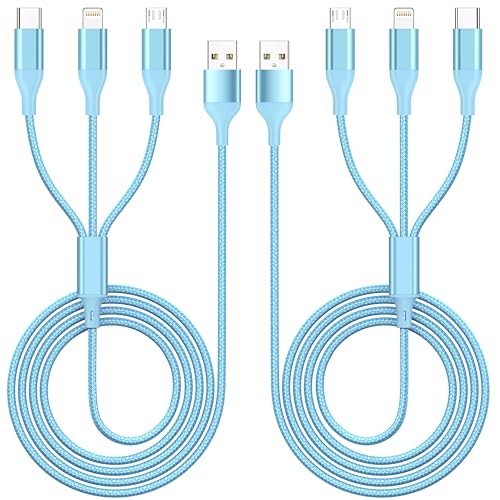 3 in 1 Multi Charging Cable for Multiple Devices Fast Charge 2Pack 4FT Blue | Car Travel Essentials,MFI Certified Universal Phone Charger with Lightning/Micro USB/Type C for Apple iPhone17-5 iPad Android - color: Blue-4ft