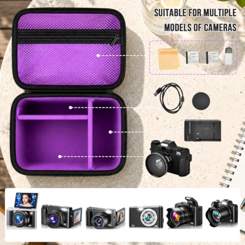 Comecase Large Travel 4K Vlogging Camera Case for Duluvulu/for AUREAPIX | Outdoor Camera Storage with 2 Dividers and Mesh Pocket, for Vloggers and Content Creators, Trip Ready, Purple - Case Only - color: Purple+Black Zipper, size: L