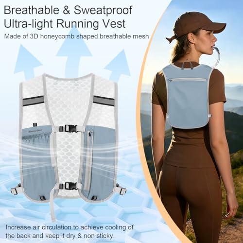 Running Vest Hydration Backpack for Men Women, Lightweight Breathable Hydration Packs, Adjustable Chest Straps Daypack, Reflective Water Running Vest for Marathon, Trail, Hiking, Cycling - color: Blue