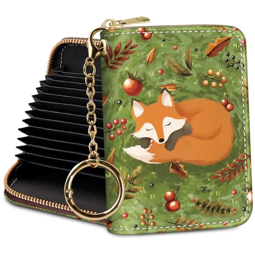 Yonlevres Credit Card Holder RFID Small Wallet Women Keychain Zipper - color: Fox Cute