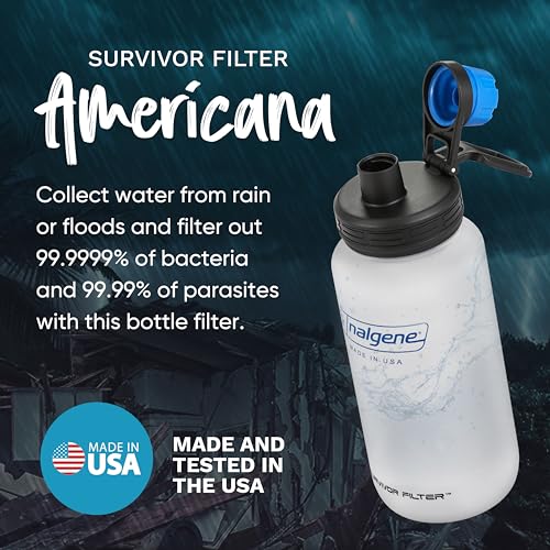 Survivor Filter Americana Ultra Light Water Bottle with Filter, 32 oz