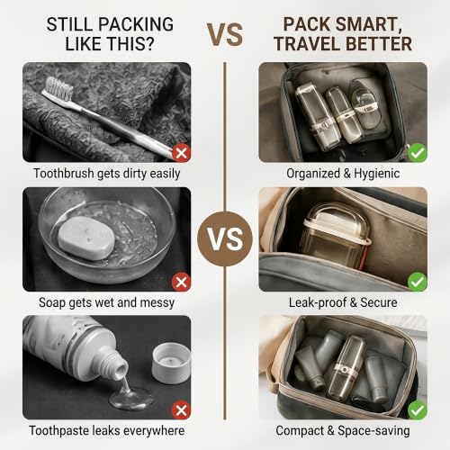Toothbrush Travel Case Kit 6 in 1 Toothbrush Holder and Rinse Cup TSA Approved Portable Toiletry Organizer for Business Trip Traveling Gym Camping,Includes 2 Cups, Soap Case & 2 Brush Covers
