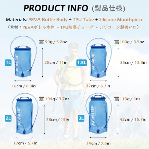 TRIWONDER Hydration Bladder Water Reservoir 1.5 Liter 2L 3L BPA Free Water Bladder for Running Cycling Hiking Camping Backpack - color: B - 1L