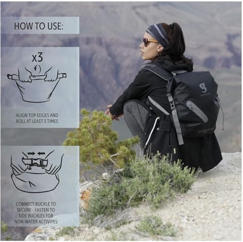 geckobrands Lightweight 30L Waterproof Backpack - Lightweight Watertight Outdoor Bag Hiking Traveling Light Water Activities - color: Hunter Green / White