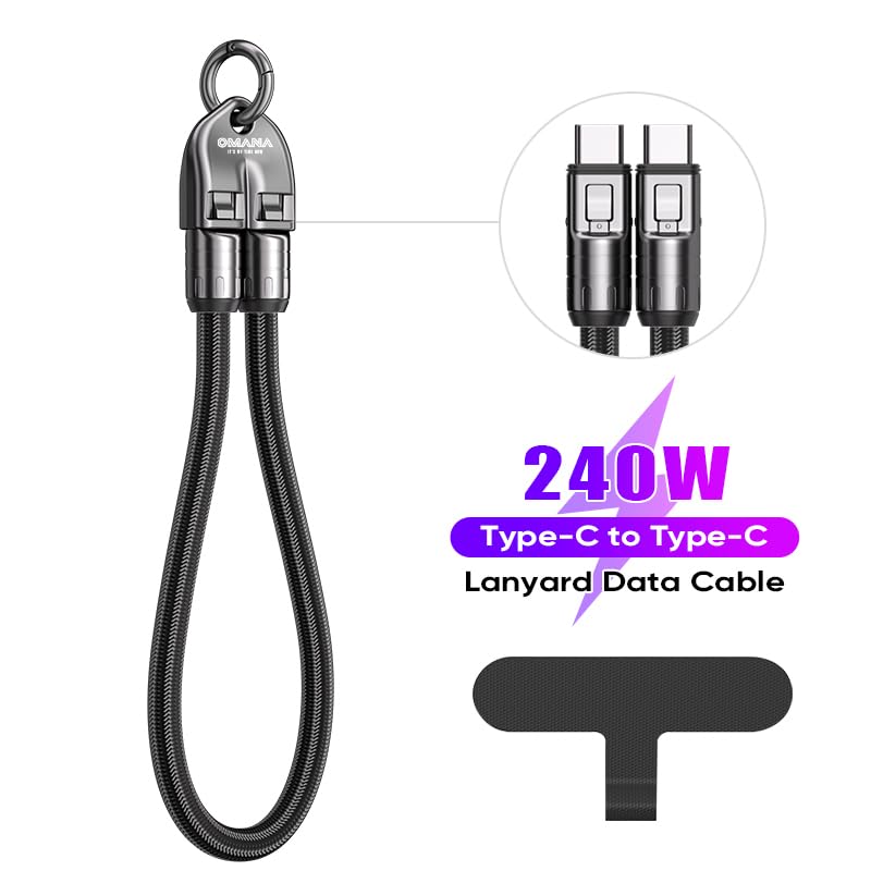 2-in-1 Mobile Phone Lanyard Multi Charger Cable 240W 5A Type C USB Keychain Fast Charging Universal PD for Apple iPhone Lightning Android QC Data Cell 2in1 (0.3m) - size: 0.3m