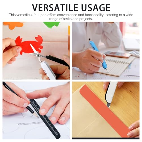 3Pcs Multi-Tool Pen with Scissors, Ruler, and Art Knife – Portable 4 in 1 Utility Pen for Travel and Daily Use