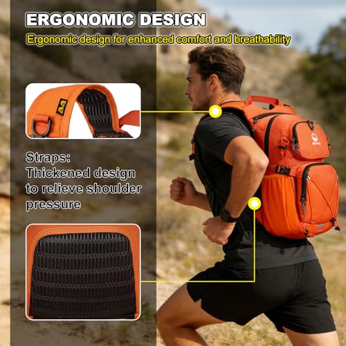Hydration Backpack 22L, Hiking Backpack with 2L Leakproof Bladder, Sewn-in Rain Cover, Insulated Compartment for Men & Women Running, Cycling, Camping - color: Orange