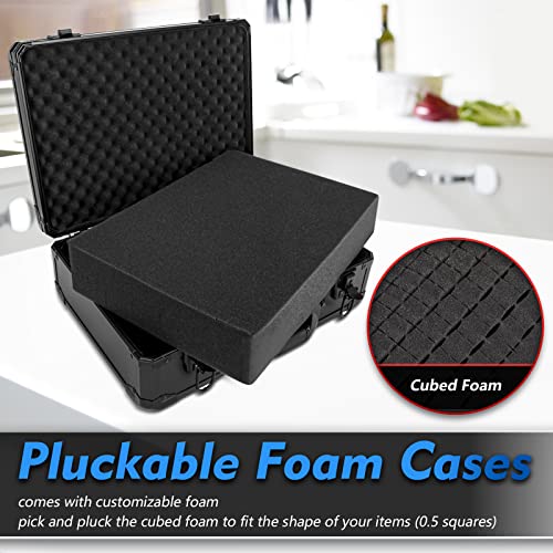 Matel Hard Case with Foam, 16" x12" x 6" Storage for camera,cameragear,tools,protective equipment/Customizable Pick & Pluck Foam - color: 16''