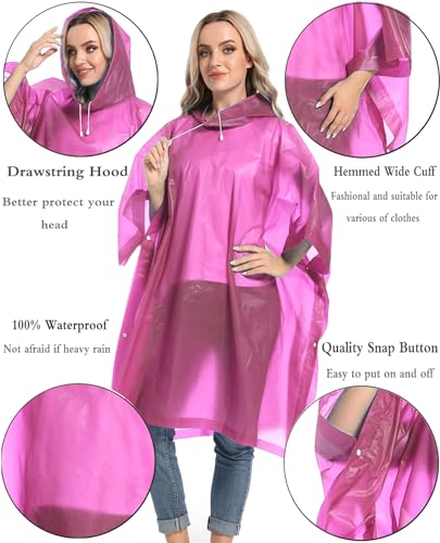 Reusable Rain Ponchos with Drawstring Hood for Adults, Waterproof Thicken Rain Coat, 2 Packs - color: A3_pink (2-pack)