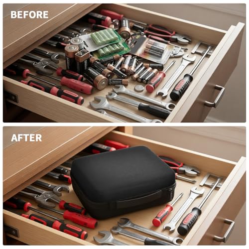 Comecase Battery Organizer Storage Box with Tester, Hard EVA Battery Case Holds 150+ AA AAA C D 9V 3V Lithium Batteries, Compact Battery Holder Carrying Bag for Home Drawer, Garage & Travel, Black - size: Medium 100+Batteries