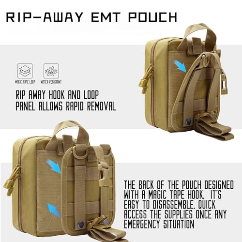 Tactical Molle IFAK Pouch – Tear Away Rip Away First Aid Medical Pouch, Large Capacity, Water-Resistant 900D Polyester, Horizontal, Multi-Compartment, EDC, Military Emergency Kit - color: Tan